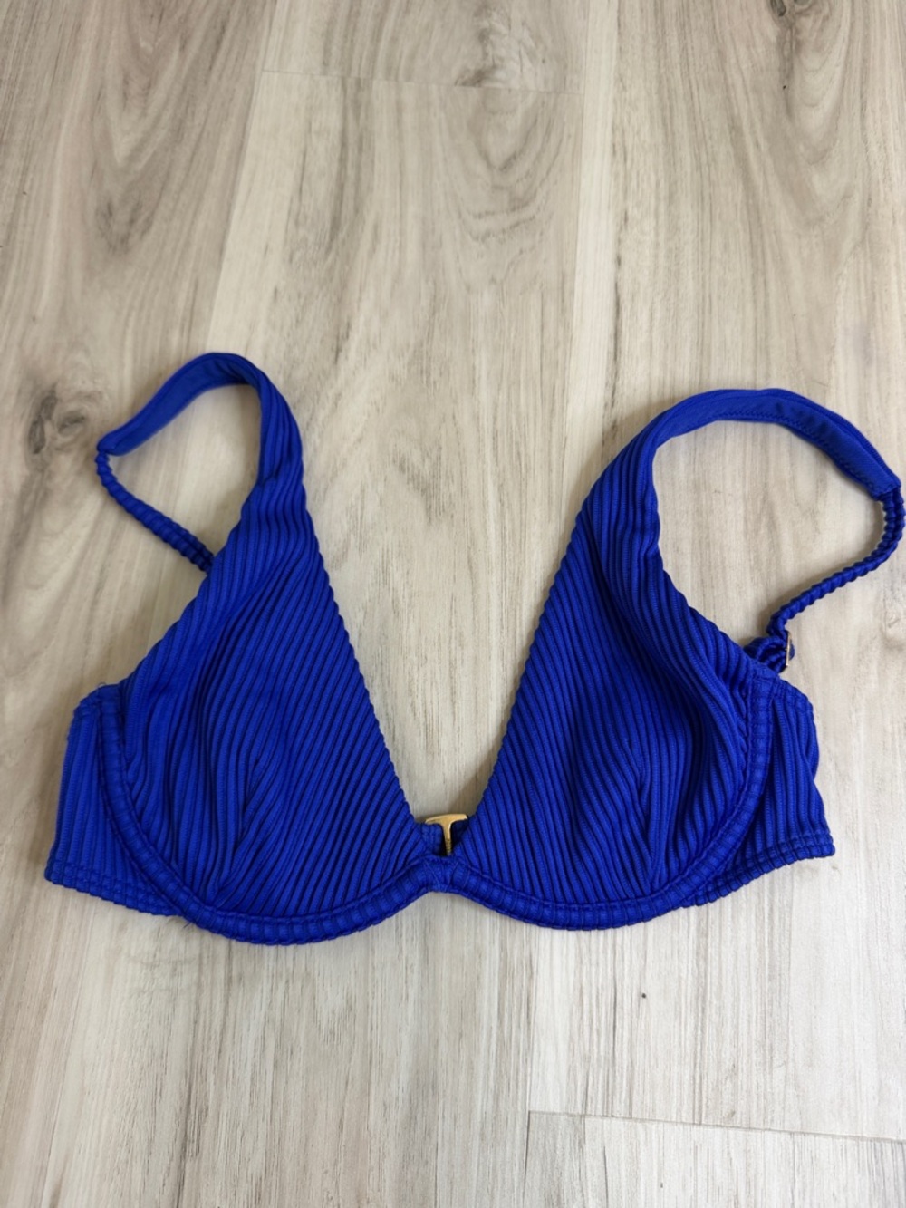 HOLLISTER Ribbed Deep V Bikini Top in Cobalt Blue size XXS